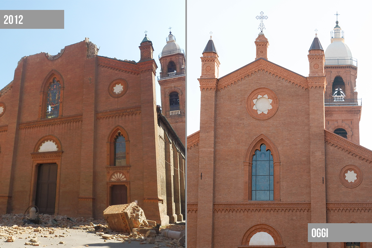 Riapre Duomo Mirandola (prima e dopo)