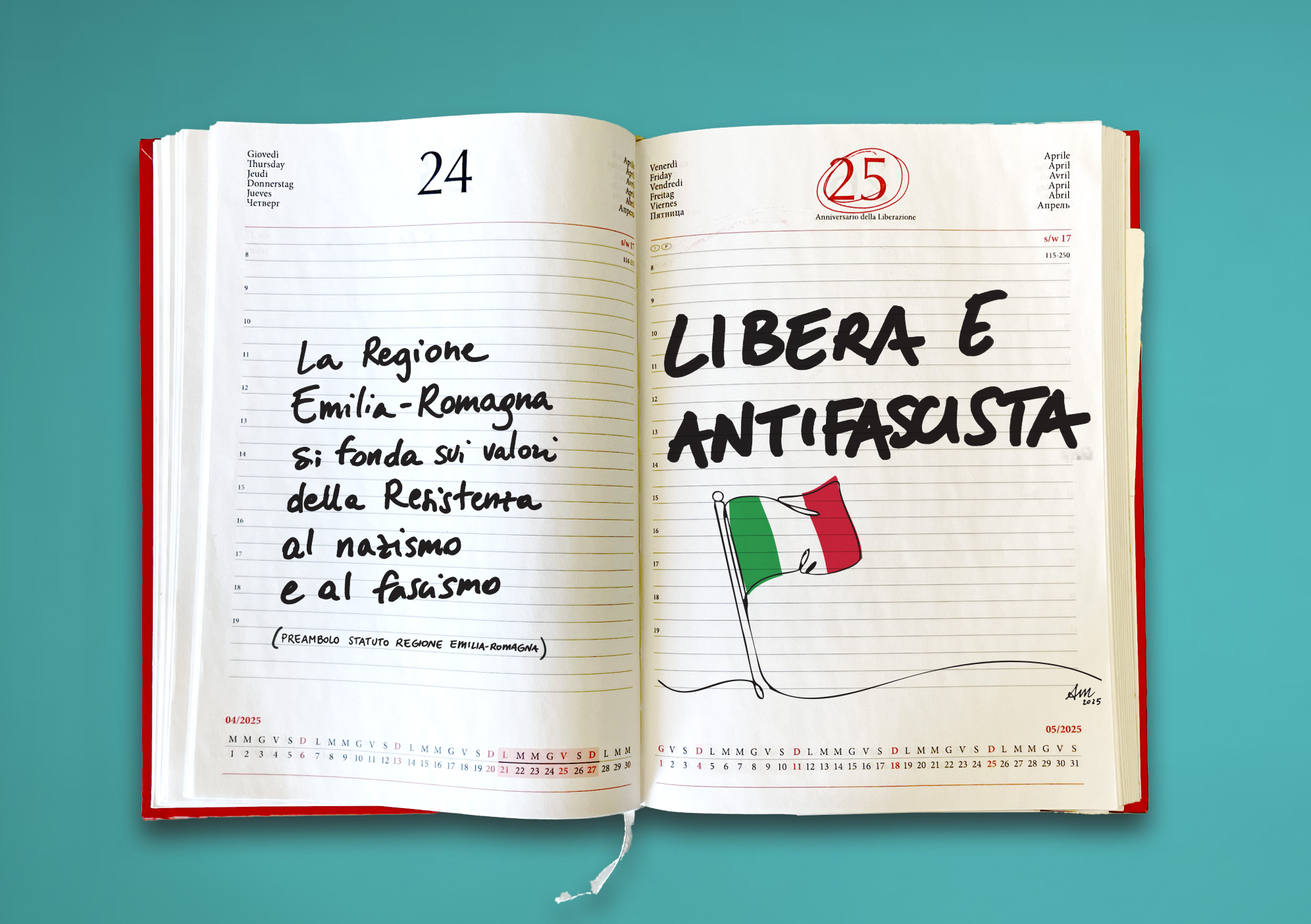 La Regione Emilia-Romagna si fonda sui valori della Resistenza al nazismo e al fascismo. (Preambolo allo Statuto della Regione Emilia-Romagna).
Libera e antifascista 