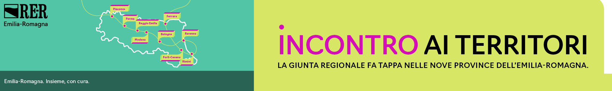 Cartina dell'Emilia-Romagna con evidenziate le 9 tappe dell'iniziva