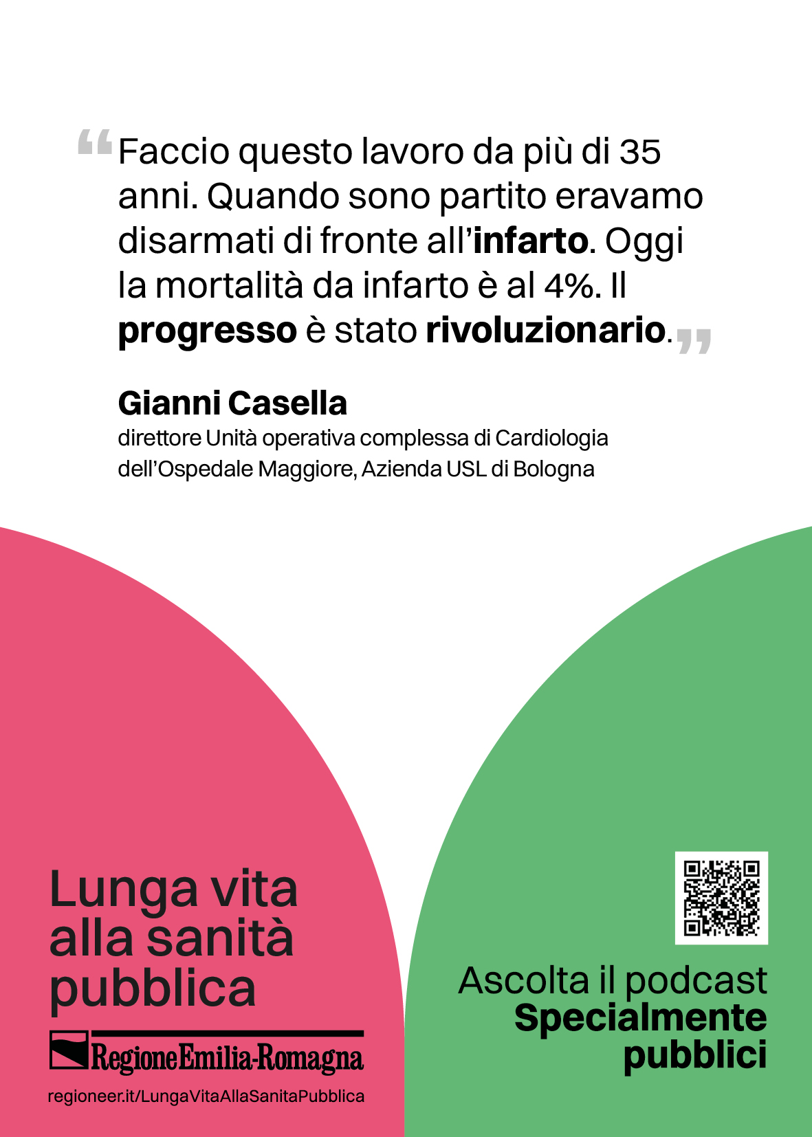 Faccio questo lavoro da più di 35 anni. Quando sono partito eravamo disarmati di fronte all’infarto. Oggi la mortalità da infarto è al 4%. Il progresso è stato rivoluzionario. (Gianni Casella: direttore Unità operativa complessa di Cardiologia dell’Ospedale Maggiore di Bologna)