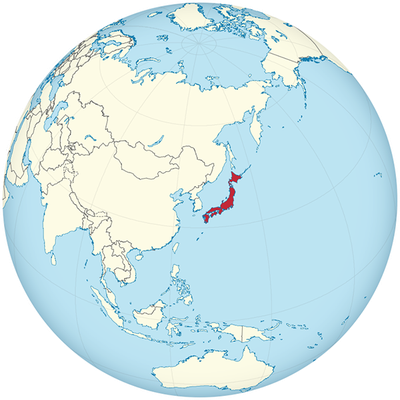 Posizionamento del Giappone nel mondo. Mappa WikiMedia Commons