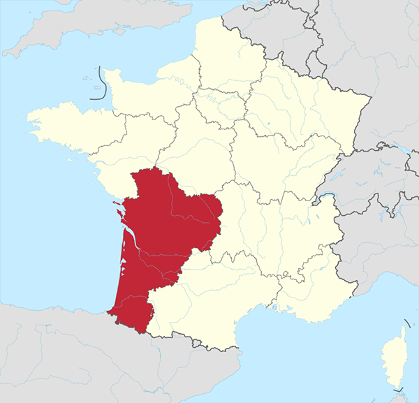 Posizione dell'Aquitania in Francia. Immagine WikiMedia
