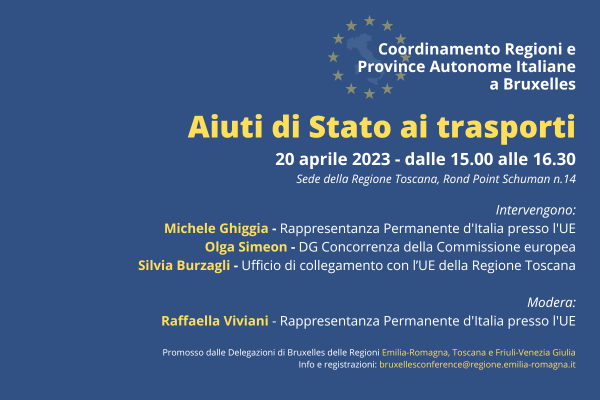 Coordinamento Regioni e Province Autonome italiane a Bruxelles: incontro sugli Aiuti di Stato ai trasporti