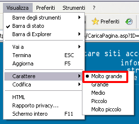 Opzioni del browser sul carattere