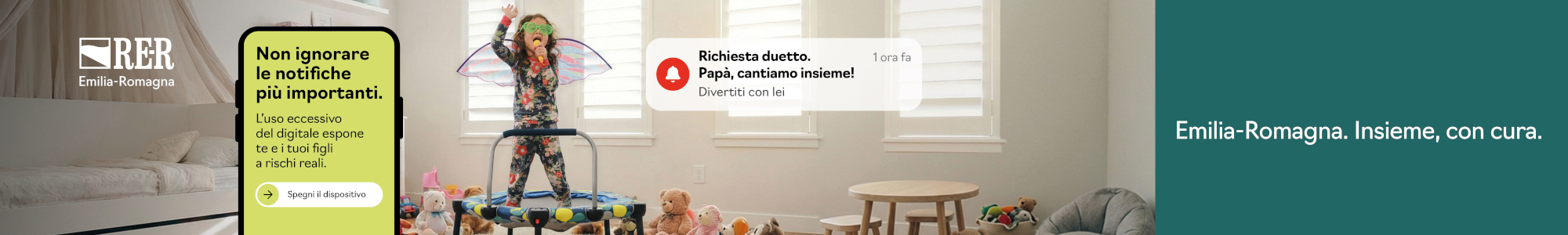 Consulta la sezione dedicata alla campagna di sensibilizzazione di Regione Emilia-Romagna nata per proteggere i più piccoli dai rischi e dall'impatto del digitale